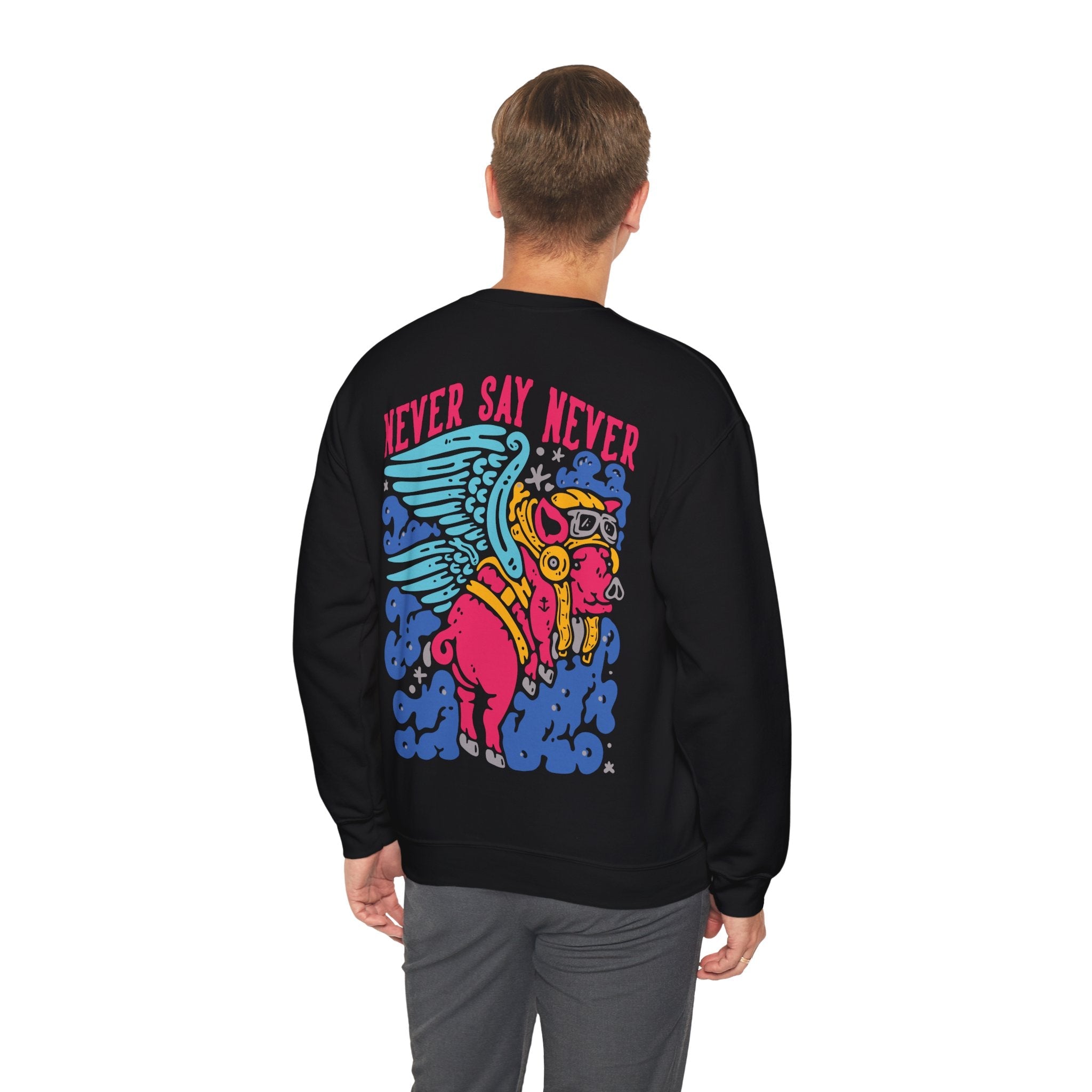 Flying Pig Never Say Never Unisex Sweatshirt - Style Circus#color_black