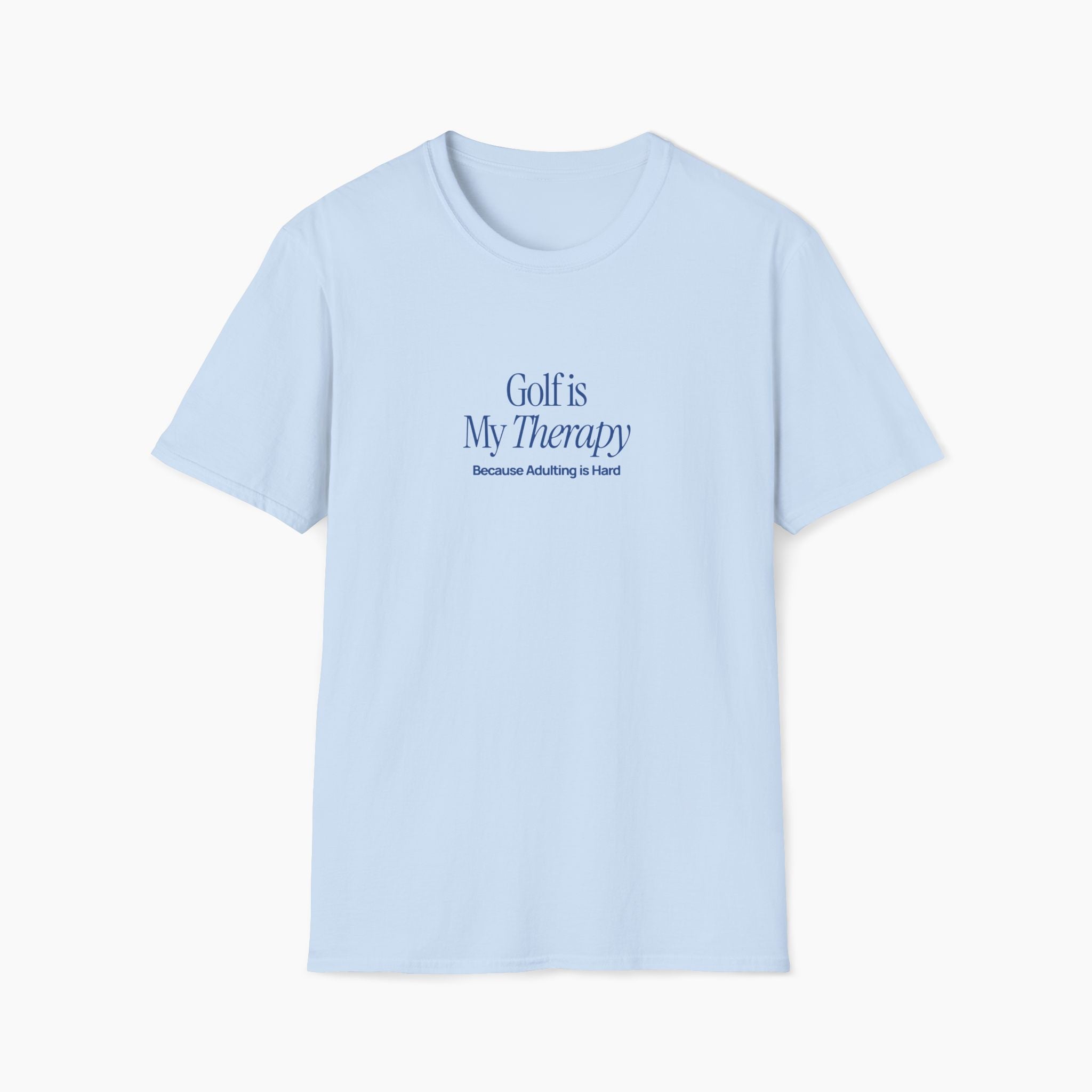 Light blue t-shirt with text on a white background