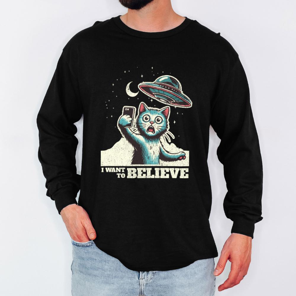 I Want To Believe Cat Unisex Long Sleeves - Style Circus