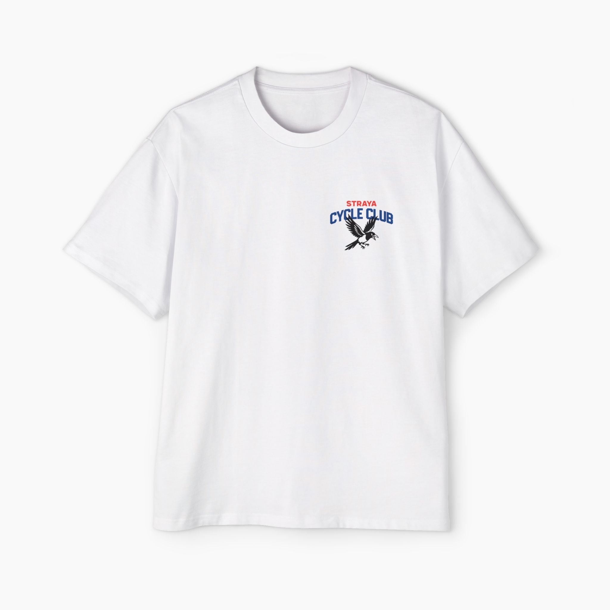 White t-shirt with 'Cycle Club' logo featuring an eagle on a white background
