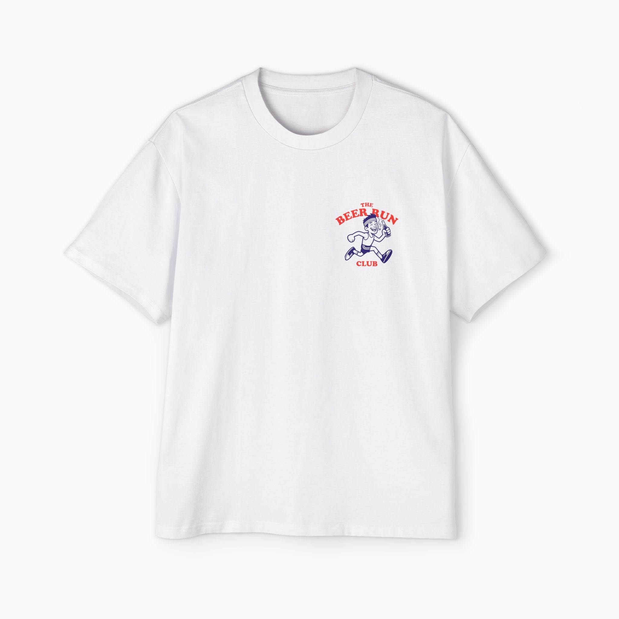 White t-shirt with a graphic design on a white background
