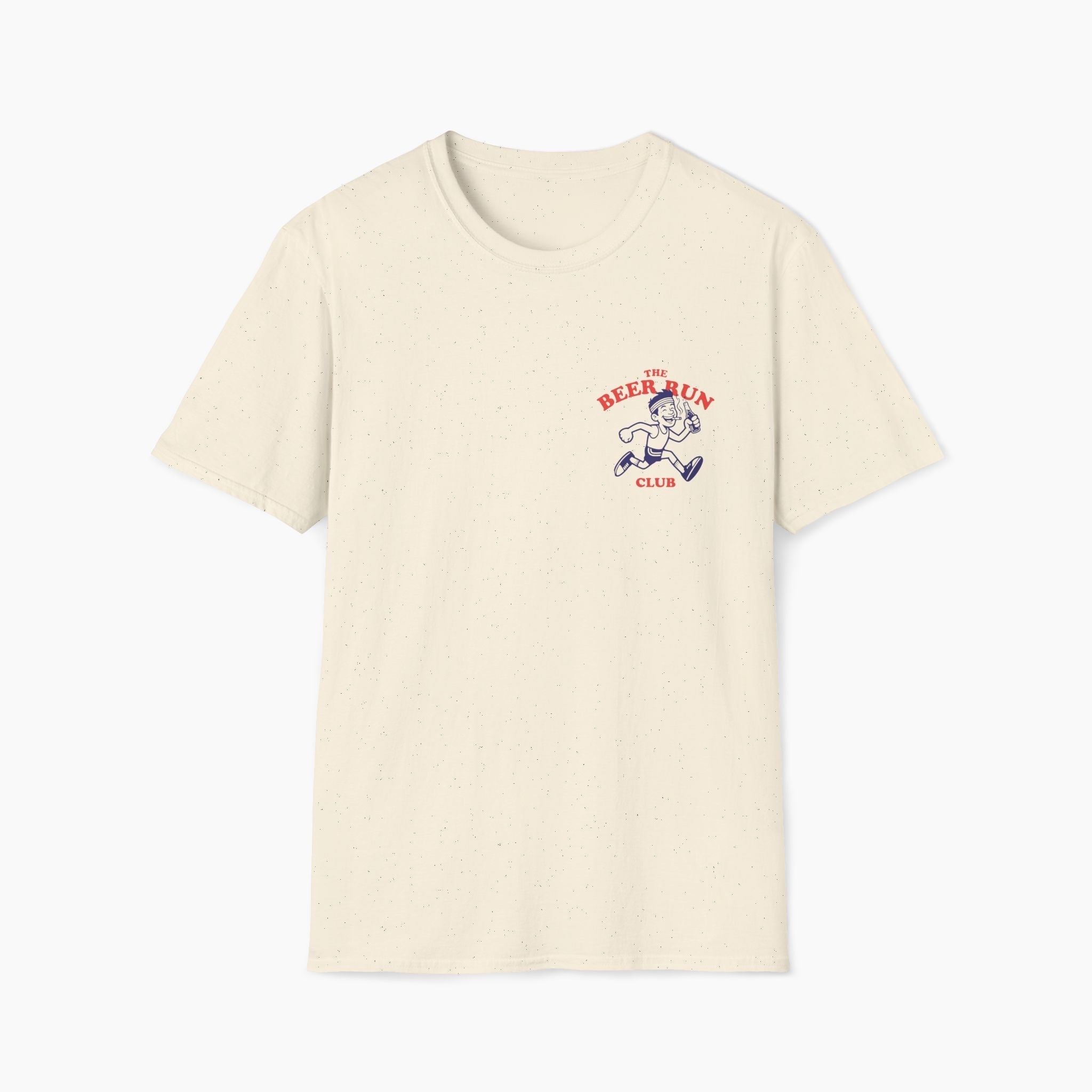 Beige t-shirt with a graphic design on a white background