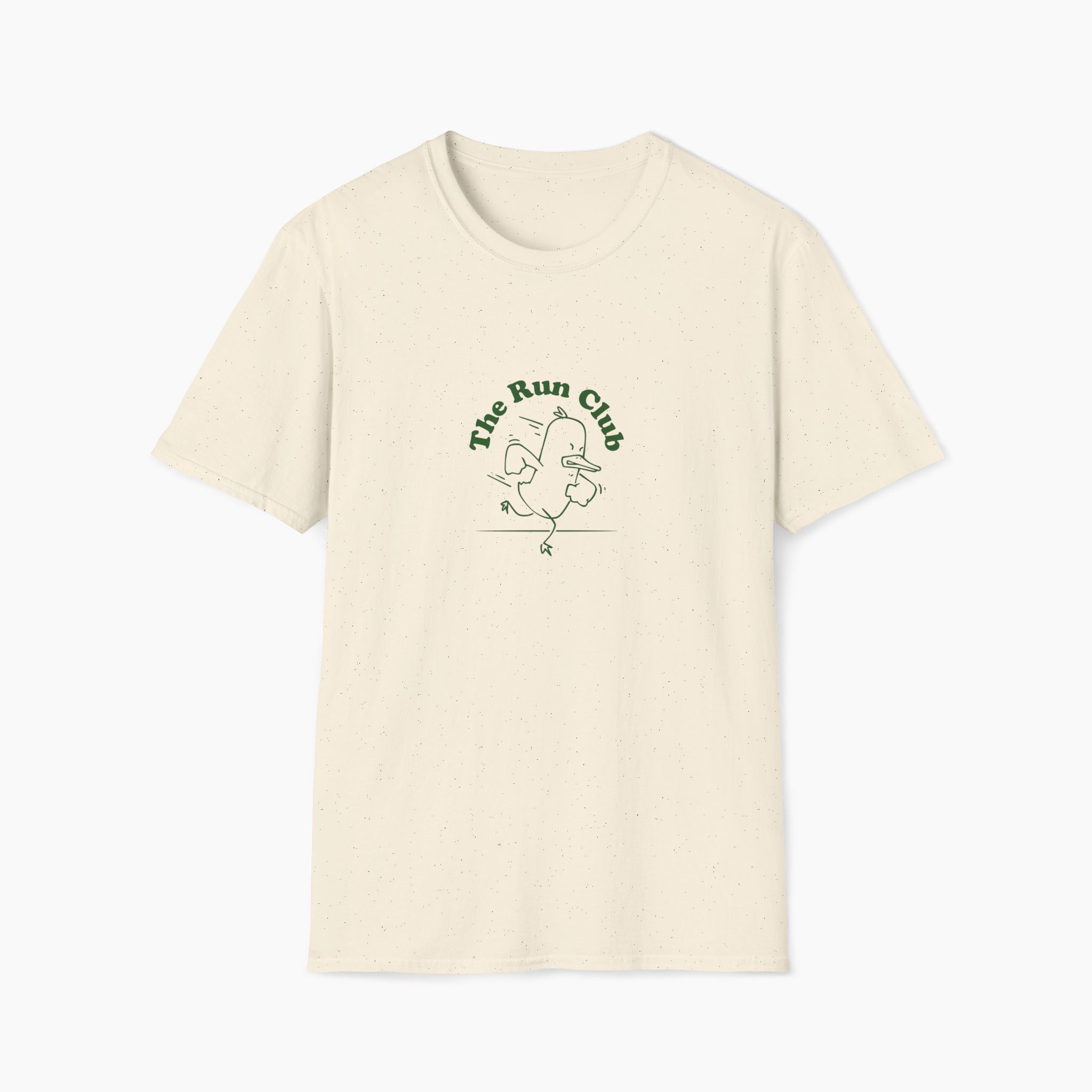 Beige t-shirt with 'The Run Club' logo on a white background