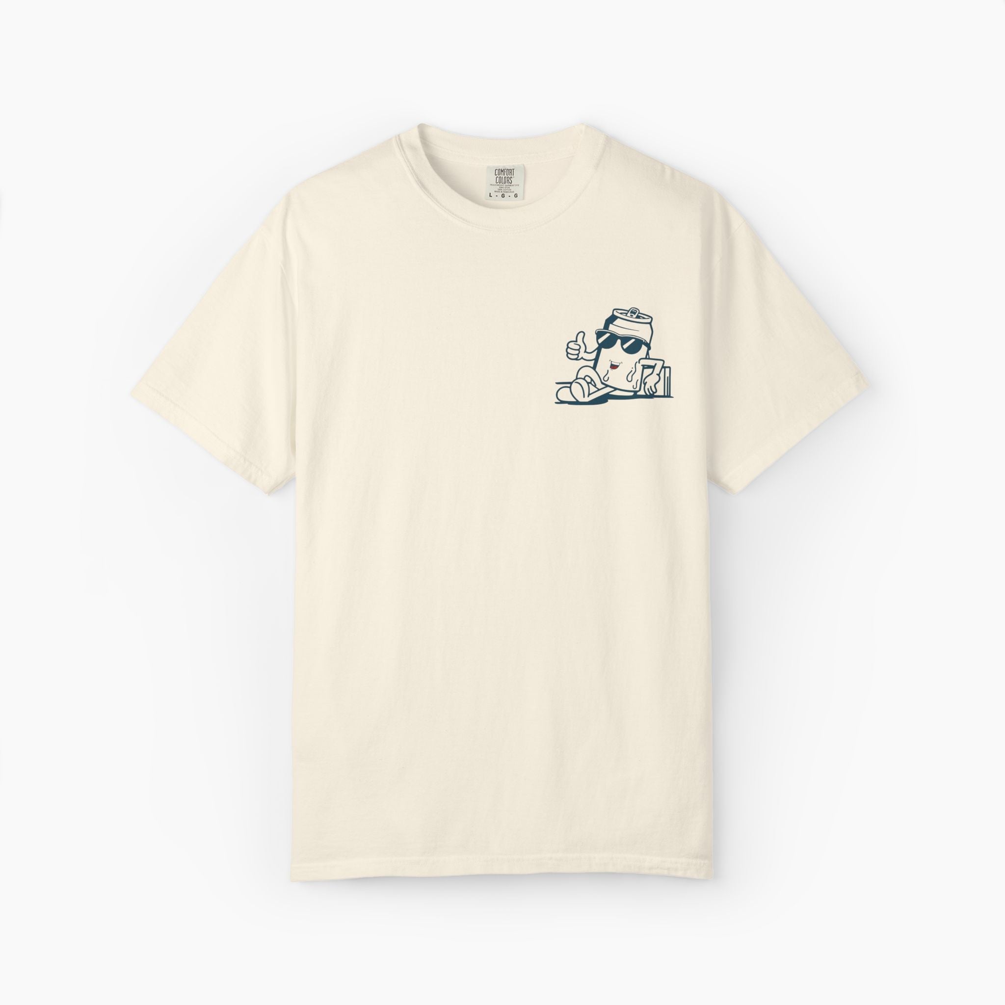 Beige t-shirt with a graphic design on a white background