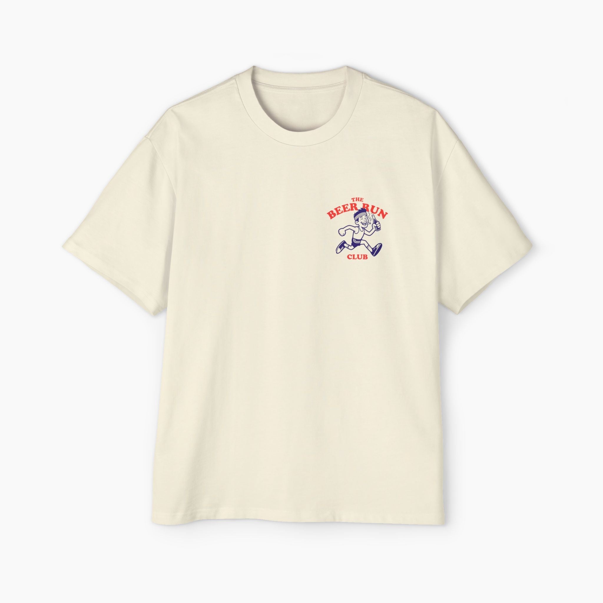 Beige t-shirt with a graphic design on a white background