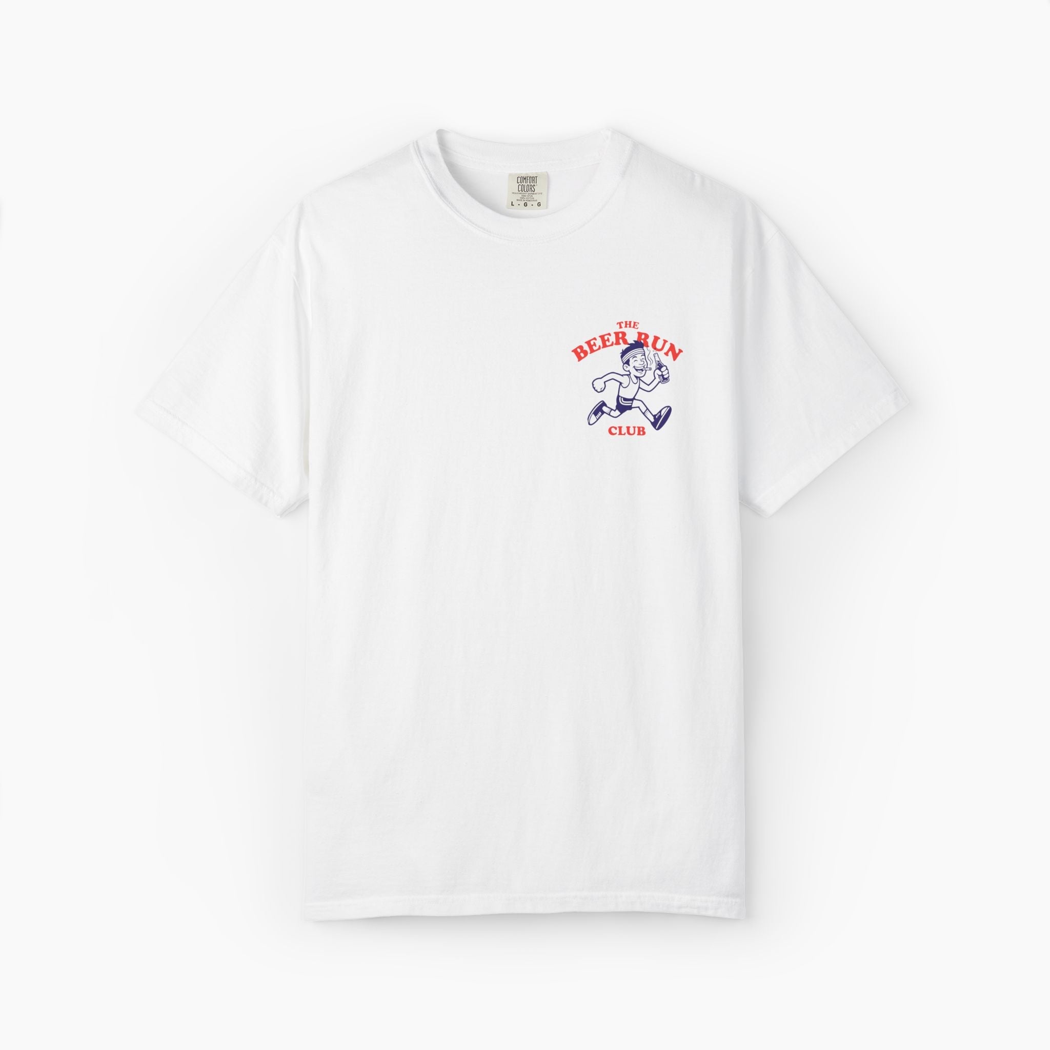 White t-shirt with a logo on a white background