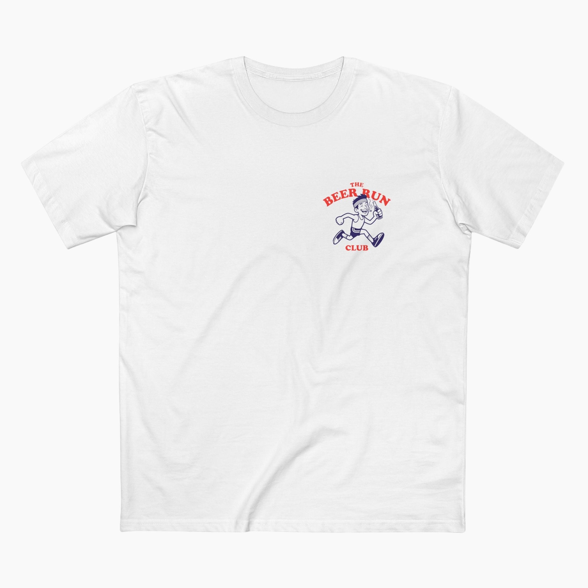 White t-shirt with a graphic design on a white background