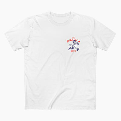 White t-shirt with a graphic design on a white background