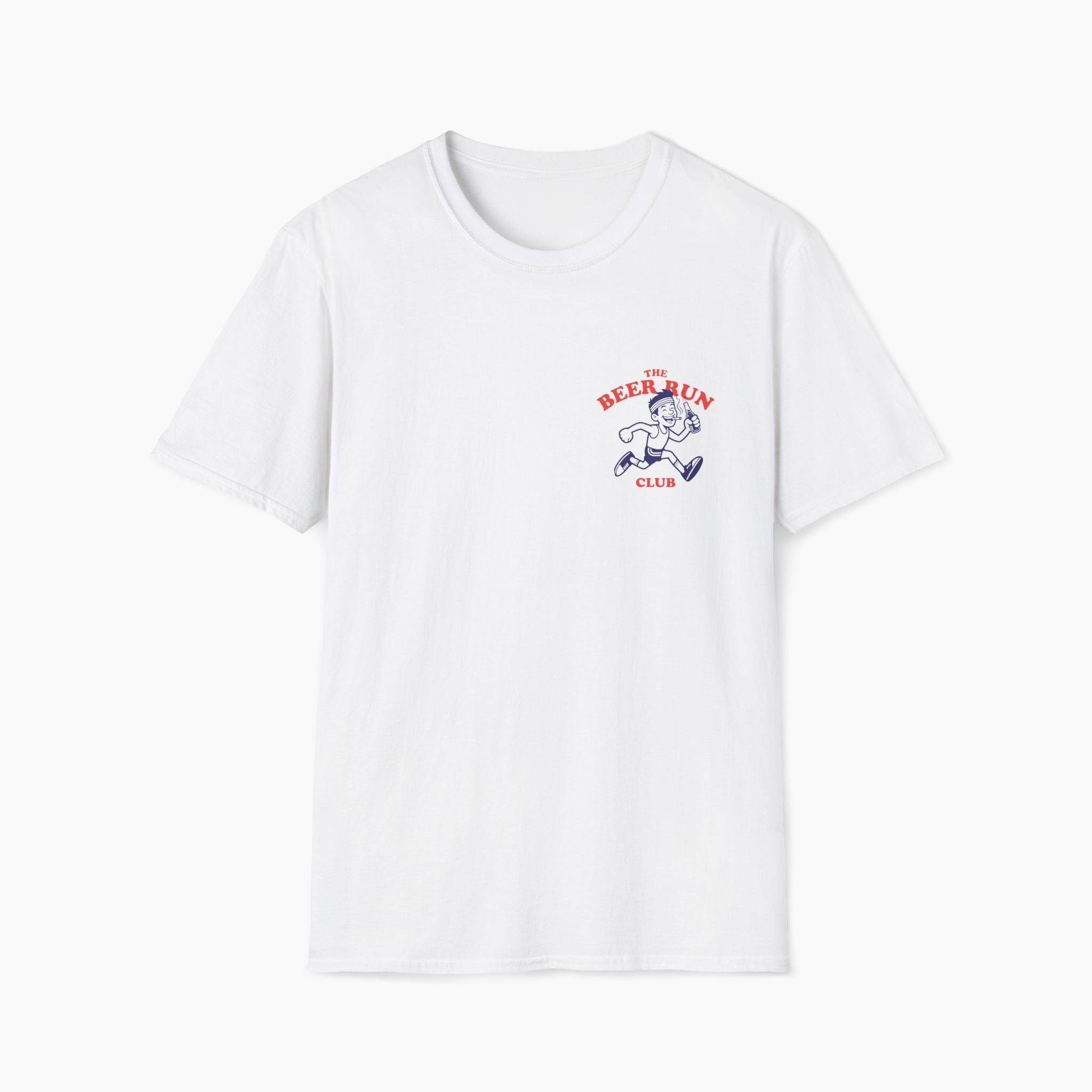 White t-shirt with a graphic design on a white background